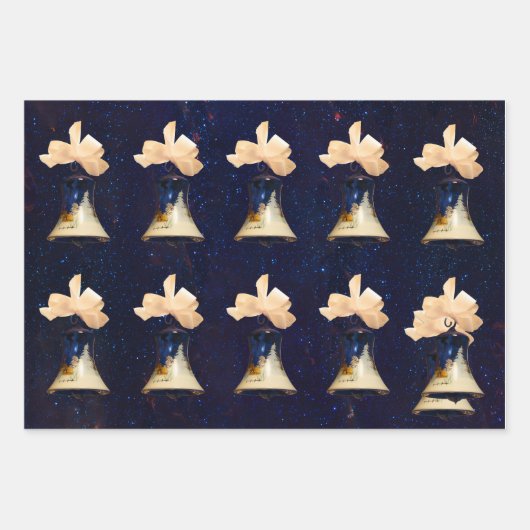 Blue Christmas Bells White Bow Geschenkpapier Set (Vorderseite 3)