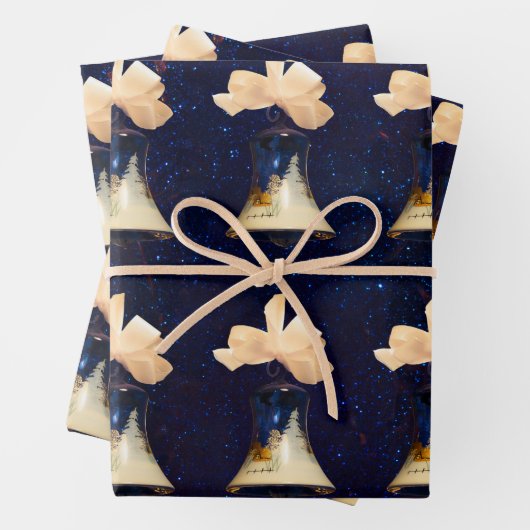 Blue Christmas Bells White Bow Geschenkpapier Set (Beispiel)