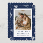 Blue Christmas Blessings Snowflake Photo Feiertagskarte (Vorne/Hinten)