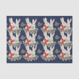 Blue Christmas Bunny Rabbits Snow Winter Whimsica  Seidenpapier