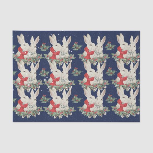 Blue Christmas Bunny Rabbits Snow Winter Whimsica Seidenpapier (Vorderseite)