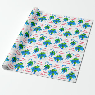 Blue Christmas Candy Cane & Gift Geschenkpapier