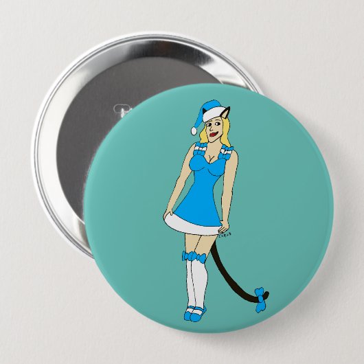Blue Christmas catgirl Button (Vorne & Hinten)