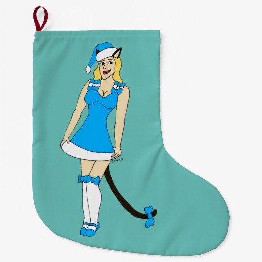 Blue Christmas catgirl Großer Weihnachtsstrumpf (Vorderseite)