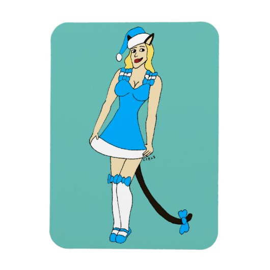 Blue Christmas catgirl Magnet (Vertikal)