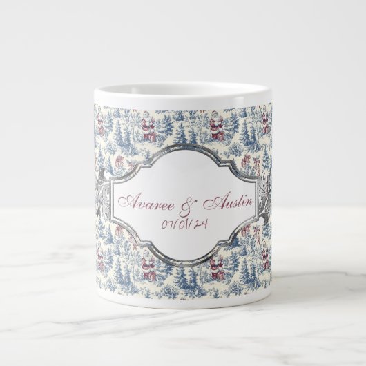 Blue Christmas Chinoiserie Newlyweds Jumbo-Tasse (Vorderseite)