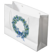 Blue Christmas Chinoiserie Wreath Tasche Große Geschenktüte (Vorderseite Schrägansicht)