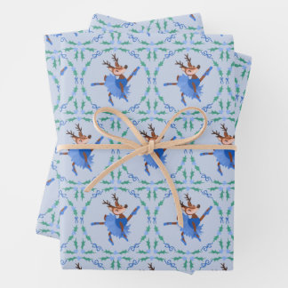 Blue Christmas Dancer the Reindeer Ballerina Geschenkpapier Set