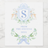 Blue Christmas Deer Wappen Monogram Weinetikett (Einzelnes Label)