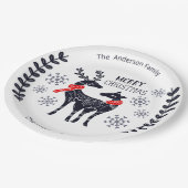 Blue Christmas Deers Personalisiert Paper Plate Pappteller (Schrägansicht)
