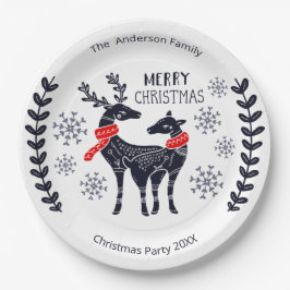 Blue Christmas Deers Personalisiert Paper Plate Pappteller