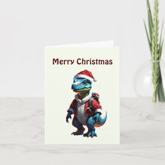 Blue Christmas Dinosaurier Karte (Vorderseite)