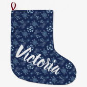 Blue Christmas Elegant Snowflake Pattern Großer Weihnachtsstrumpf (Vorderseite)
