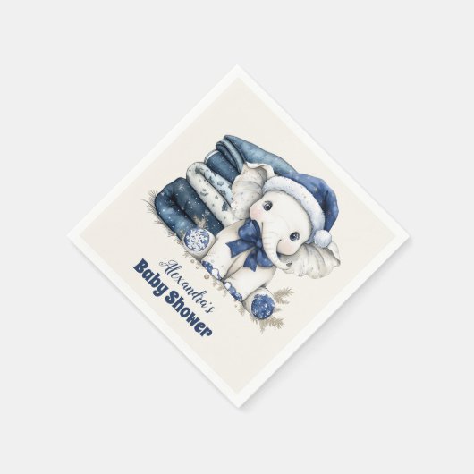 Blue Christmas Elephant Baby Dusche Serviette (Ecke)