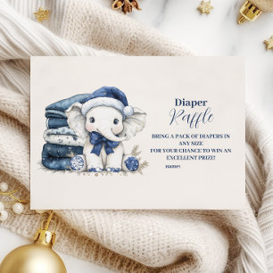 Blue Christmas Elephant Baby Showe Diapper Raffle Begleitkarte