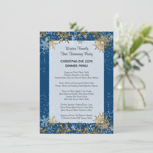 Blue Christmas Family Dinner Menü Vorlage (Stehend Vorderseite)