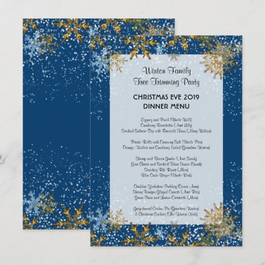 Blue Christmas Family Dinner Menü Vorlage (Vorne/Hinten)