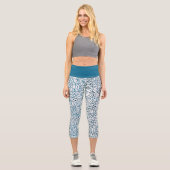 Blue Christmas Floral Pattern Capri Leggings (Vorderseite)