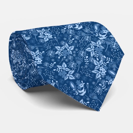 Blue Christmas floral pattern Krawatte (Gerollt)