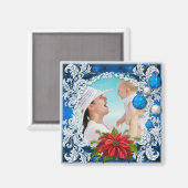 Blue Christmas Foto Frame Magnet (Vorderseite/Rückseite)