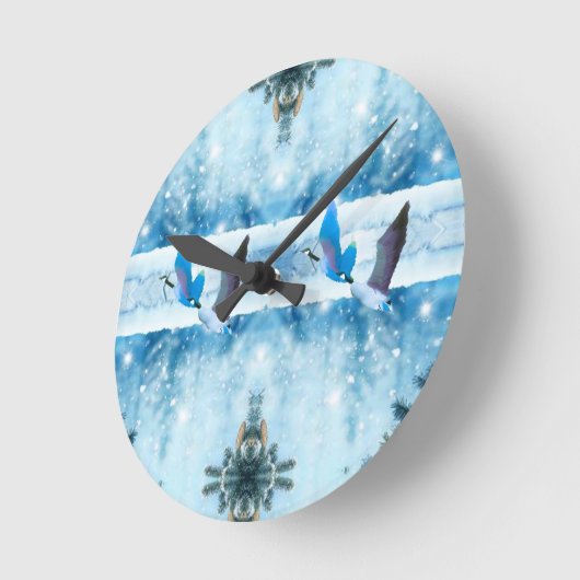 Blue Christmas Gans Clock Runde Wanduhr (Winkel)