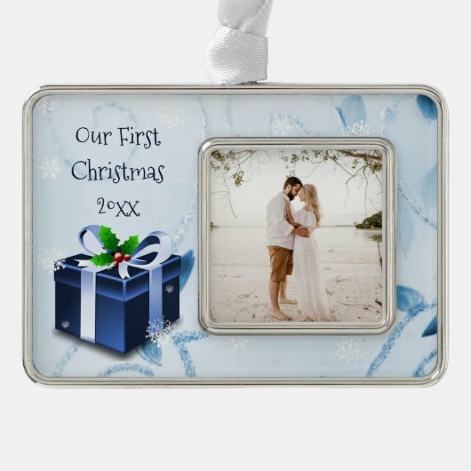 Blue Christmas Geschenk Gerahmte Ornamente Rahmen-Ornament Silber (Vorderseite)