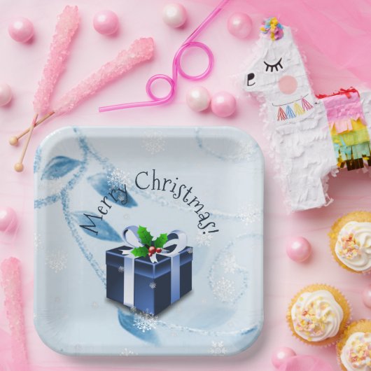 Blue Christmas Gift Paper Plate Pappteller (Party)