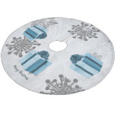 Blue Christmas Gift Tree Skirt Fleece Weihnachtsbaumdecke (Schrägansicht)