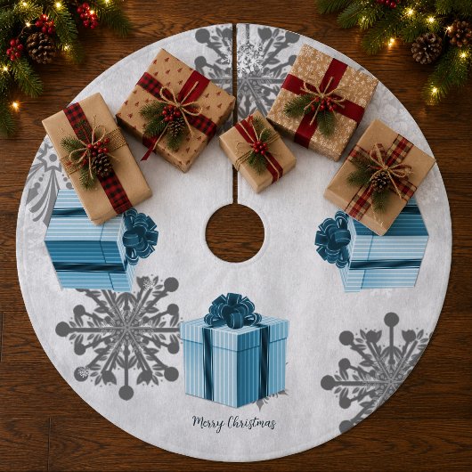 Blue Christmas Gift Tree Skirt Fleece Weihnachtsbaumdecke