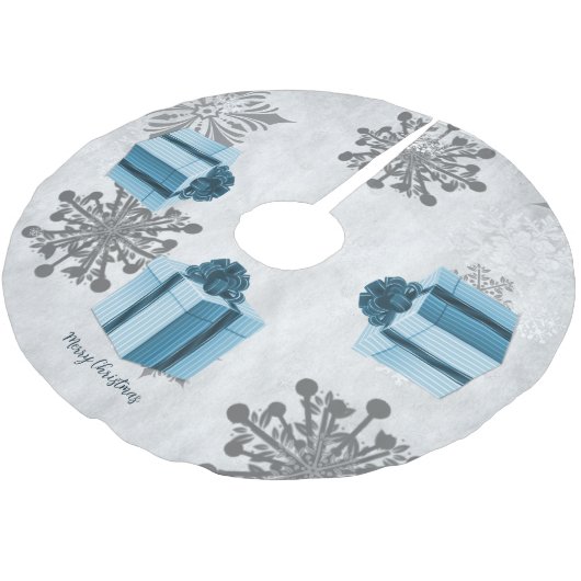 Blue Christmas Gift Tree Skirt Polyester Weihnachtsbaumdecke (Schrägansicht)