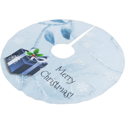 Blue Christmas Gift Tree Skirt Polyester Weihnachtsbaumdecke (Schrägansicht)