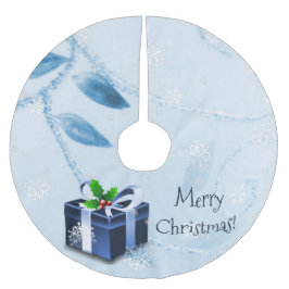 Blue Christmas Gift Tree Skirt Polyester Weihnachtsbaumdecke