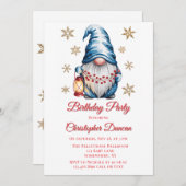 Blue Christmas Gnome Boy Birthday Party Einladung (Vorne/Hinten)