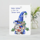 Blue Christmas Gnome Feiertagskarte (Stehend Vorderseite)