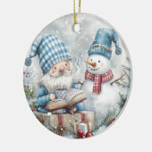 Blue Christmas Gnome Keramik Ornament (Links)