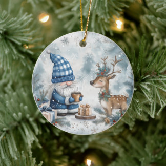 Blue Christmas Gnome Keramik Ornament