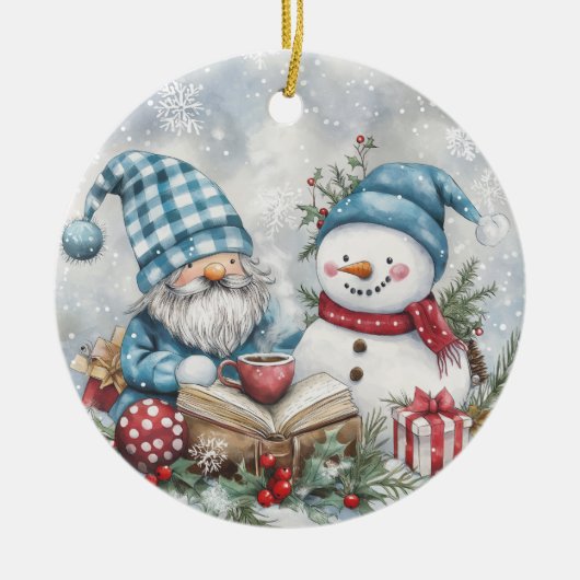 Blue Christmas Gnome  Keramik Ornament (Vorne)