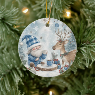 Blue Christmas Gnome Keramik Ornament