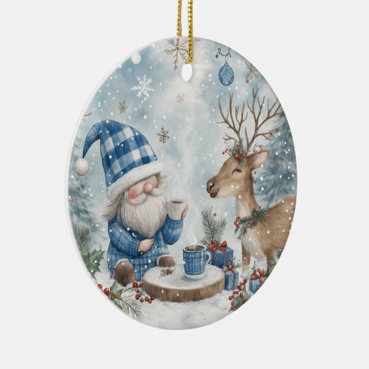 Blue Christmas Gnome  Keramik Ornament (Rechts)
