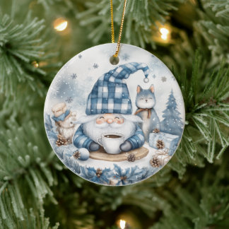 Blue Christmas Gnome Keramik Ornament