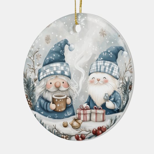 Blue Christmas Gnome  Keramik Ornament (Links)