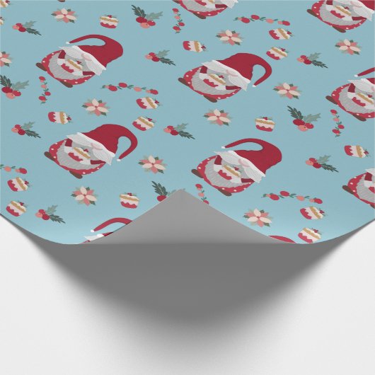 Blue Christmas Gnome mit Cake Geschenkpapier (Ecke)