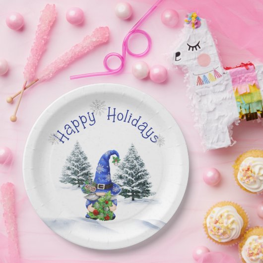 Blue Christmas Gnome mit Tree Pappteller (Party)