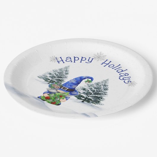 Blue Christmas Gnome mit Tree Pappteller (Schrägansicht)