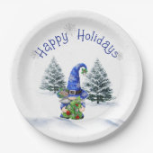 Blue Christmas Gnome mit Tree Pappteller (Vorderseite)