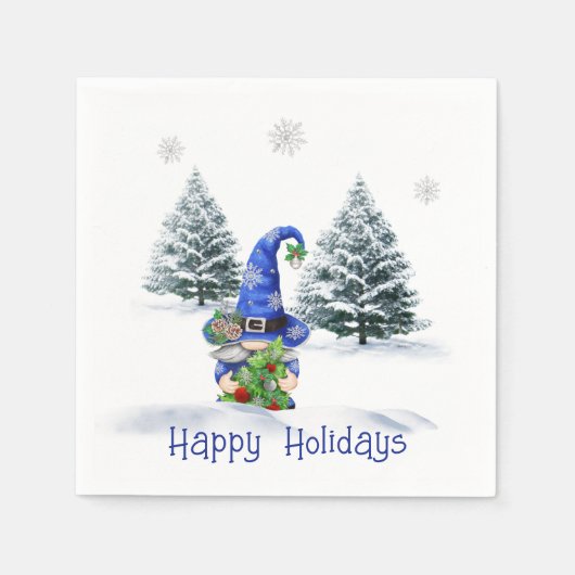 Blue Christmas Gnome mit Tree Serviette (Vorderseite)