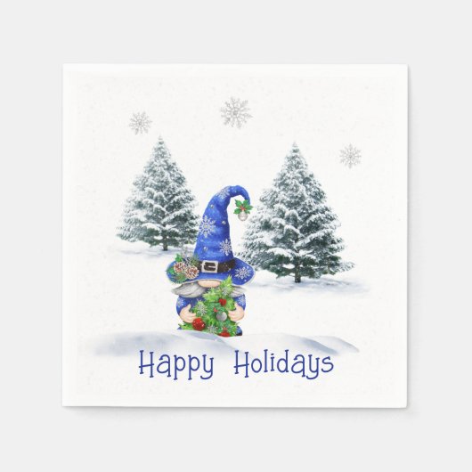 Blue Christmas Gnome mit Tree Serviette (Vorderseite)