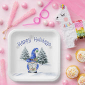 Blue Christmas Gnome mit Uhr Pappteller (Party)