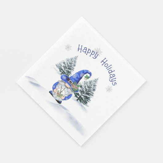 Blue Christmas Gnome mit Uhr Serviette (Ecke)