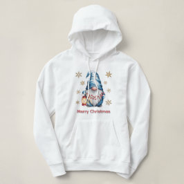 Blue Christmas Gnome with Red Lantern Berries Hoodie